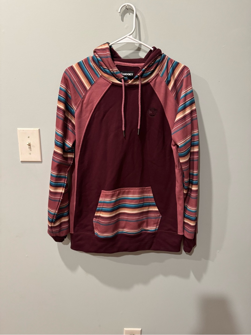 Hooey Maroon Striped Sleeve Hoodie Sweater